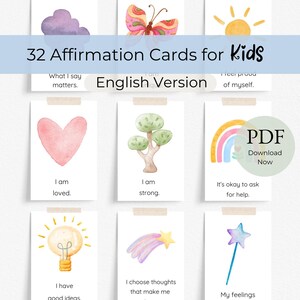 32 Affirmation Cards (PDF) for Kids | English Version | Growth Mindset | Selflove