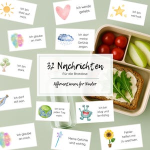 32 wiadomości do pudełka na lunch (PDF) dla dzieci| Nastawienie na rozwój | Afirmacje | Pozytywne przekonania dla lunchboxa l 2 strony