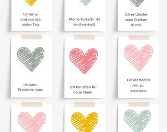 24 Growth Mindset Affirmation Cards (PDF) for children to print | Mindfulness | Positive Beliefs | 6 x 9 cm l Ages 6+