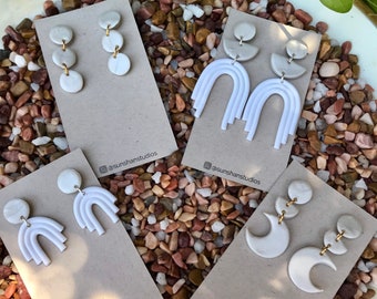 White Minimalist Polymer Clay Statement Earrings