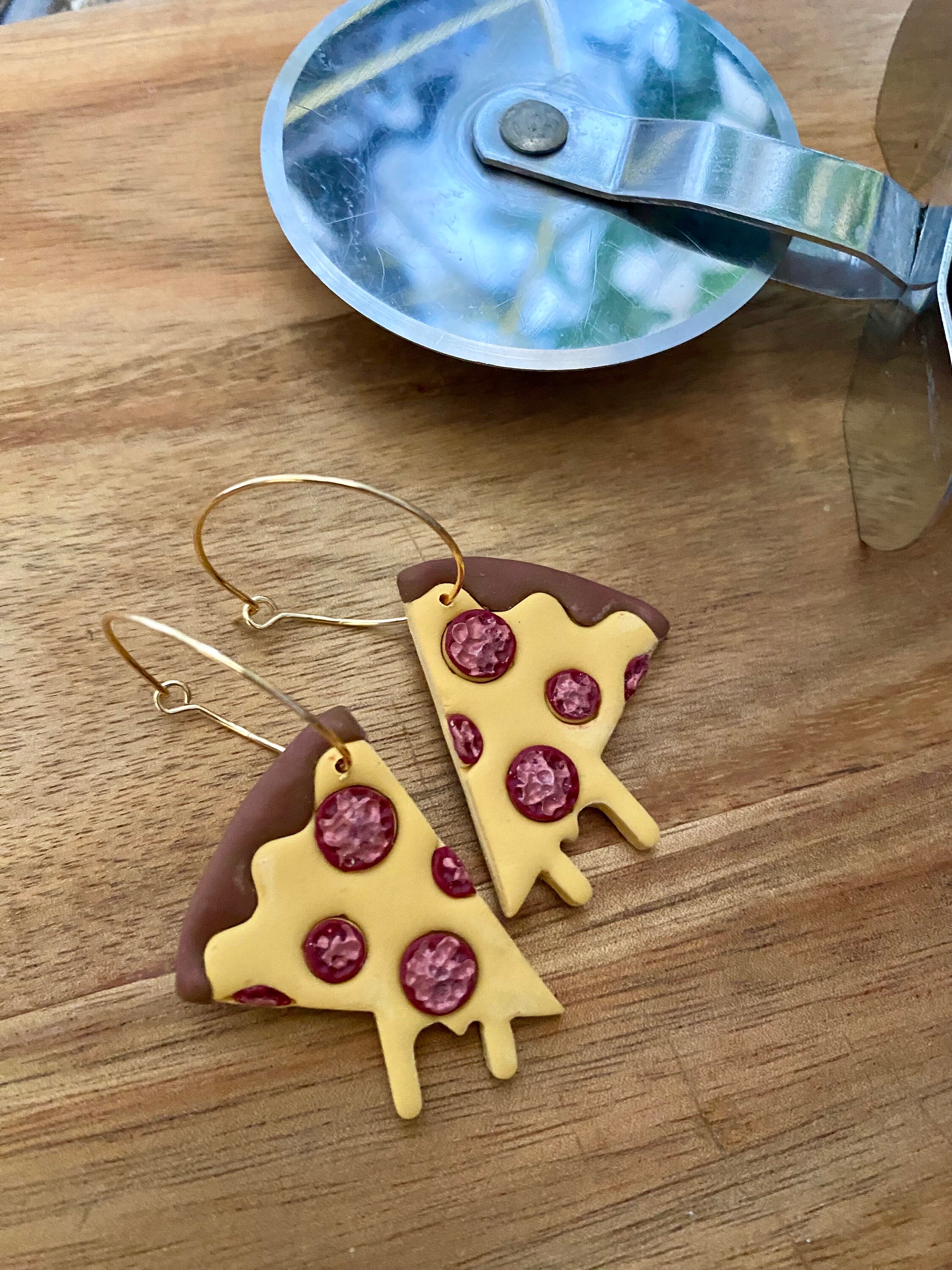 Pepperoni Pizza Polymer Clay Lightweight Statement Women’s Dangle Food Foodie Gift Earrings