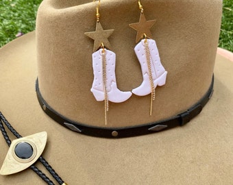 Western Style Cowboy Cowgirl Boots with Stars Women’s Country Concert Bachelorette Bridal Party Statement Earrings
