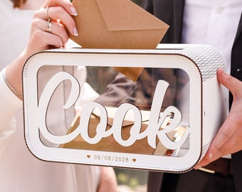 Card box For Wedding With Slot, Wooden Decor Welcome Table, Ceremony Money and Gifts Box, Memory and Keepsake Box, Engraved Wood With Names