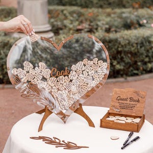 Libro de visitas personalizado alternativo para bodas, libro de visitas con buzón en forma de corazón, decoración personalizada para ceremonias de boda, libro de visitas de madera