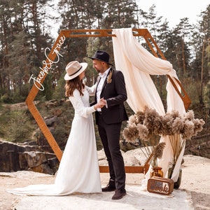 Hexagon Wedding Arch, Rustic Ceremony Arch, Personalized Wedding Decor, Decoration for Outdoor Ceremony, Wooden Wedding Arbor