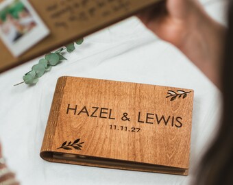 Personalized Wooden Guest Book, Engraved Photo Album For Couple, Rustic Wedding Memory Book, Custom Engagement Gift Wooden Guestbook