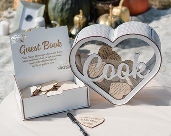 White Heart Wedding Guest Book Alternative Wooden Drop Box Cute Wedding Table Decor Personalized Wedding Gift Last Name