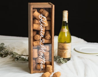 Personalized Wine Box Wedding Gift for Couple, Wooden Bottle Box, Engagement Party Present, Cork Holder For Wine Lover,Custom Design For You