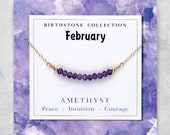 February birthstone necklace, Genuine Amethyst jewelry, February birthday gifts girlfriend, Gemstone bar necklace, Womens delicate necklace