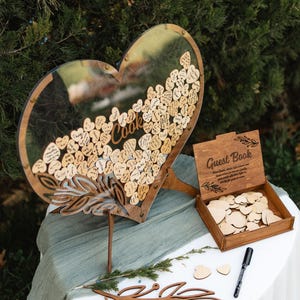 Unique Guest Book Alternative for Wedding, Heart Shaped Drop Box With Wooden Hearts, Personalized Rustic Wedding Ceremony Decoration