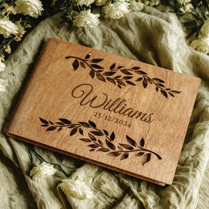 Wooden Guest Book, Engraved Photo Album For Couple, Rustic Wedding Memory Book, Custom Engagement Gift Wooden Guestbook