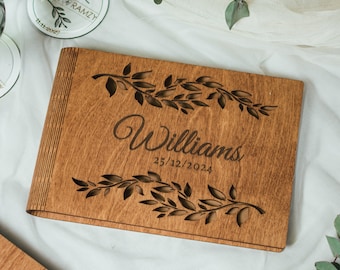 Custom Wedding Album with Calligraphy Names Wooden Guest Book New Family Gift 5th Anniversary Gift Custom Photo Album Natural Materials