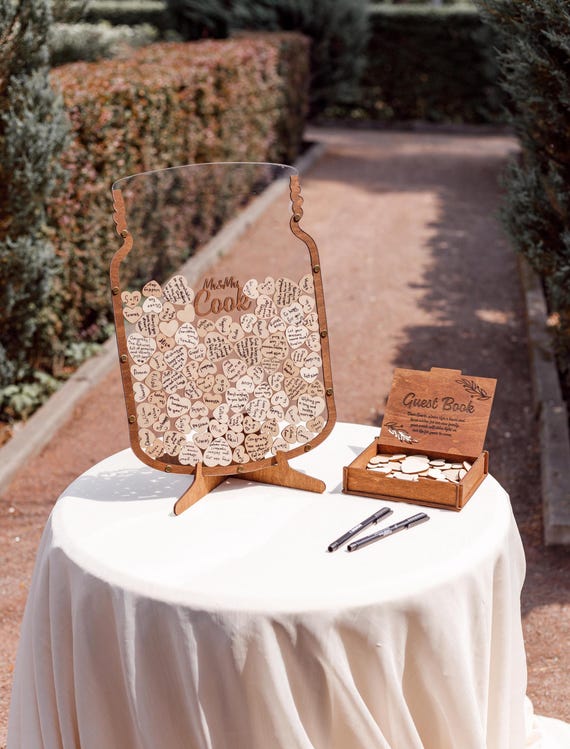 Mason Jar Wedding Guest Book Alternative - Rustic Love Jar With Wooden Hearts Keepsake