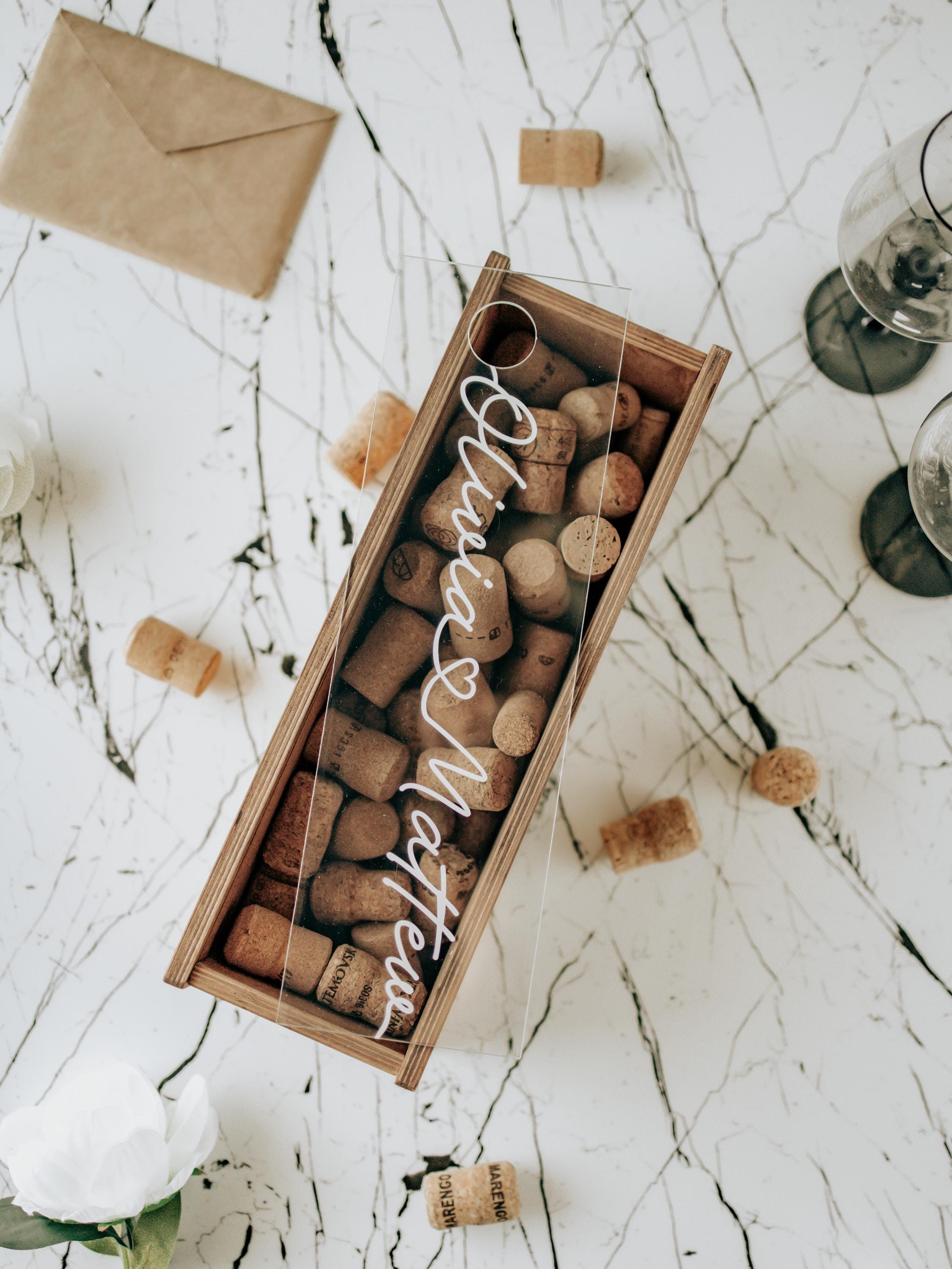 Housewarming Gift Box for Cork and Wine Bottle, Wedding Anniversary Wine Box, Cork Shadow Box, Personalized Gift for Couple