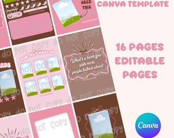 Plantilla Canva para Bookstagram / Plantillas de historias y publicaciones de Instagram de 16 páginas / Kit de creación de contenido literario / Diseño Canva editable