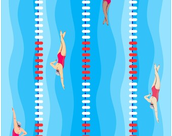 NADADORES EN LA PISCINA - Impresión digital de arte mural Descarga instantánea