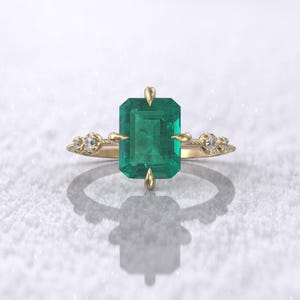 colombian emerald lab grown 2 carat emerald cut engagement ring 8.5x6.5mm knife edge milgrain ring