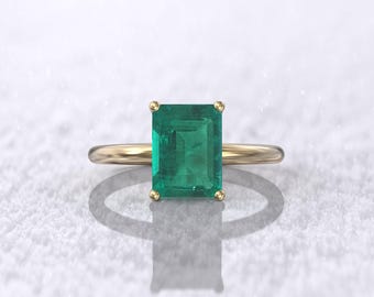 2CT in het lab gekweekte smaragd solitaire ring | 14K gouden minimalistische verlovingsring