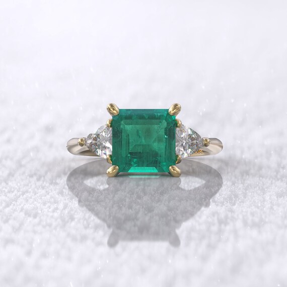 Princess cut engagement ring 2 carat colombian emerald lab | Etsy