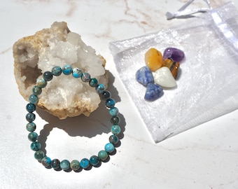Spiritual Support Blue Apatite Bracelet - 6mm Beads - Handmade