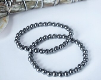 Energy Protection, Black Hematite Grounding Bracelet • Handmade 6mm Beads
