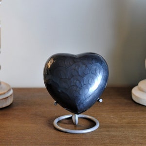 Heartfelt : Heart Cremation Urn for Human Ashes | Memorial Handcrafted Urn | Grizzle Gray Urn | Medium Size 5&quot;X5&quot; | with Steel Stand