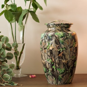 Maple Camouflage : Cremation Urn for Human Ashes | Forest Tree Adult Urn | Memorial Forest Handcrafted Urn | Maple Leaves Urn | Large 10.5"