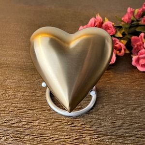 Golden Brass Heart : Cremation Urn for human ashes | Handcrafted Keepsake Cremation Urn | Miniature Cremation Urn 3" | With Stand