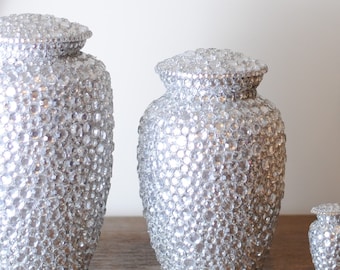 Diamond Sprinkled - Handmade Crystal Cremation Urn | Silver Aluminum | Medium 8" | Large 10.5"