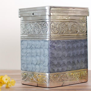 Classic Memory Box : Cremation Urn for Human Ashes | Silver Cuboid Handcrafted Urn | Memorial Silver Gray Box Urn | Adult 8.3&quot; X 6.3&quot; X 4.5&quot;