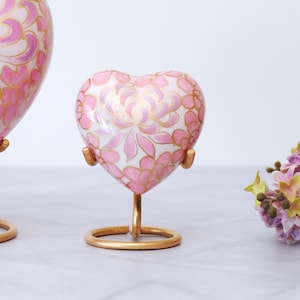 Cloisonné Cremation Heart for Human Ashes | Hand Painted Classical Pink Heart Keepsake Urn | Handcrafted Floral Pattern Heart Urn | 3&quot;X3&quot;