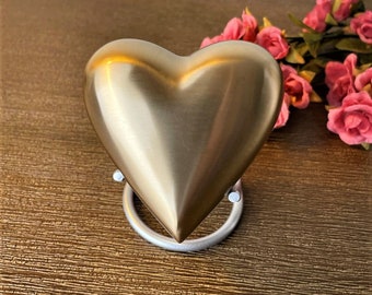 Golden Brass Heart : Cremation Urn for human ashes | Handcrafted Keepsake Cremation Urn | Miniature Cremation Urn 3" | With Stand