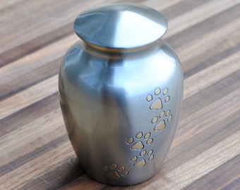 Silver Pet Cremation Urn: Brass Paws, Handcrafted Dog/Cat Memorial
