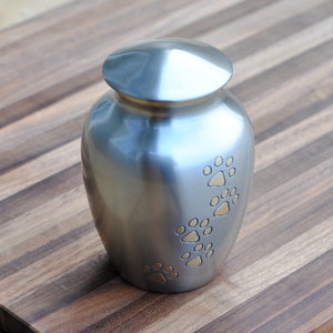 Silver Pet Cremation Urn: Brass Paws, Handcrafted Dog/Cat Memorial