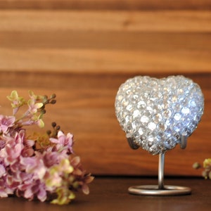 Diamond Sprinkled : Heart Cremation Urn for Human Ashes | Handcrafted Crystal Studded Heart Keepsake Urn | Size 3" X 3" | with Steel Stand