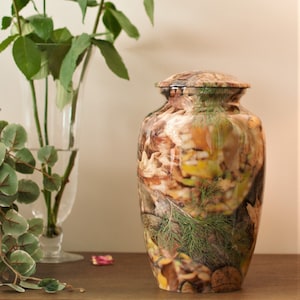 Cedar Camouflage : Cremation Urn for Human Ashes | Forest Tree Urn | Memorial Cedar Adult Urn | Cedar Leaves Handcrafted Urn | Large 10.5"