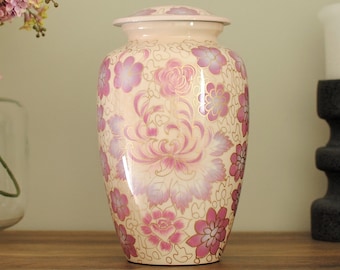 Lilac Cremation Urn for Human Ashes | Hand Painted Memorial Cremation Urn | White Floral Handcrafted Adult Urn | Large 10.5"