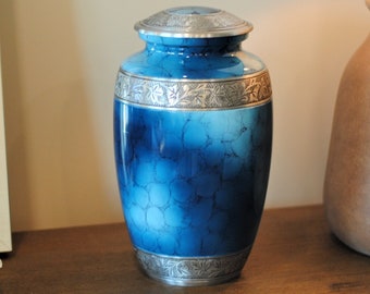 Bewölkt Blau Türkis : Urne für Menschliche Asche | Handgefertigte Urne | Große Urne für Erwachsene | 27,5 x 15 cm