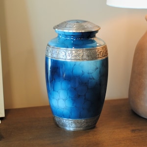 Cloudy Blue Turquoise : Cremation Urn for Human Ashes | Handcrafted Cremation Urn | Large Adult Memorial Urn | 10.75" X 6"