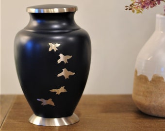 Midnight Blue : Cremation Urn for Human Ashes | Brass Doves Urn | Adult Handcrafted Urn | Large Memorial Urn | 10" | with Velvet Bag