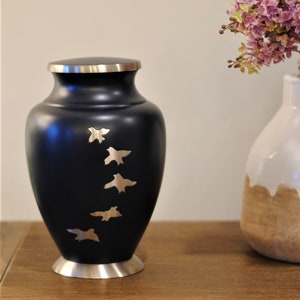 Midnight Blue : Cremation Urn for Human Ashes | Brass Doves Urn | Adult Handcrafted Urn | Large Memorial Urn | 10&quot; | with Velvet Bag
