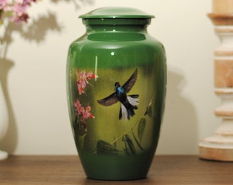 Hillstar Hummingbird : Cremation Urn for Human Ashes | Memorial Adult Handcrafted Cremation Urn | Affordable Green Color Urn | Large 10.5"