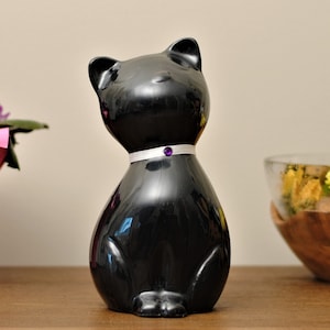 Proud Cat : Pet Cremation Urn | Handcrafted Pet Ashes Cremation Urn | Enamel Cat Urn | Pearl Black Cat Urn | 8.3&quot; X 4.3&quot;