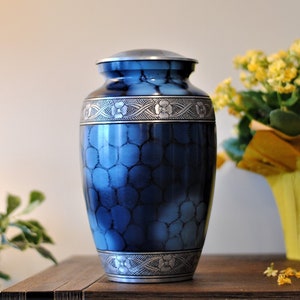 Cloudy Blue Zircon : Cremation Urn for Human Ashes | Handcrafted Cremation Urn | Adult Memorial Urn | Large 10.5"