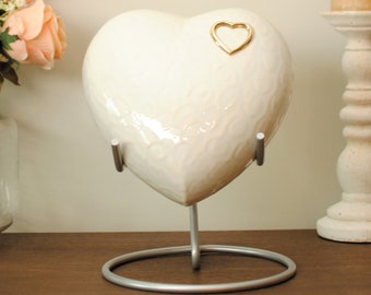 Heart of Hearts : Cremation Urn for Human Ashes | Memorial Heart Urn | Pearl White Handcrafted Urn | Adult 10&quot;X10&quot;X5&quot; | with Steel Stand