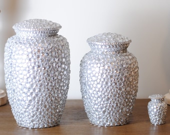 Diamond Sprinkled : Human Ashes Cremation Urn | Handmade Crystal Studded Urn | Large and Medium Sizes Handcrafted Crystal Urn | 10.5" & 8"