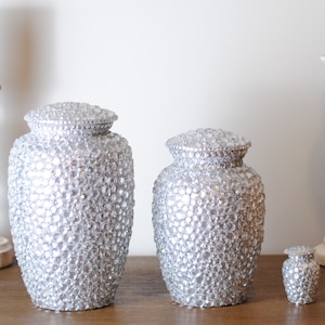 Diamond Sprinkled : Human Ashes Cremation Urn | Handmade Crystal Studded Urn | Large and Medium Sizes Handcrafted Crystal Urn | 10.5" & 8"