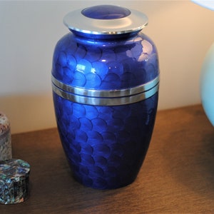 Blue Silver Streak: Cremation Urn for Human Ashes | Sapphire Blue Cremation Urn | Adult Memorial Urn | Large 10.5"