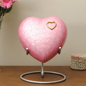Heart of Hearts : Cremation Urn for Human Ashes | Memorial Heart Urn | Blush Pink Handcrafted Urn | Adult 10&quot;X10&quot;X5&quot; | with Steel Stand
