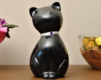 Proud Cat : Pet Cremation Urn | Handcrafted Pet Ashes Cremation Urn | Enamel Cat Urn | Pearl Black Cat Urn | 8.3" X 4.3"